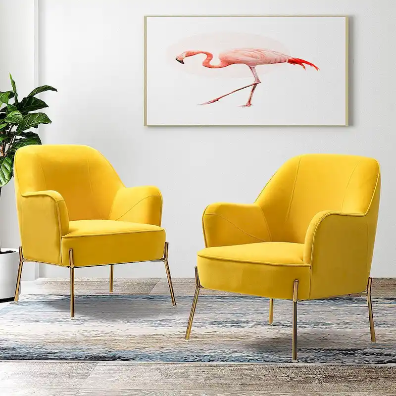 Ma Modern Velvet Accent Chair with Golden Legs Set of 2 by