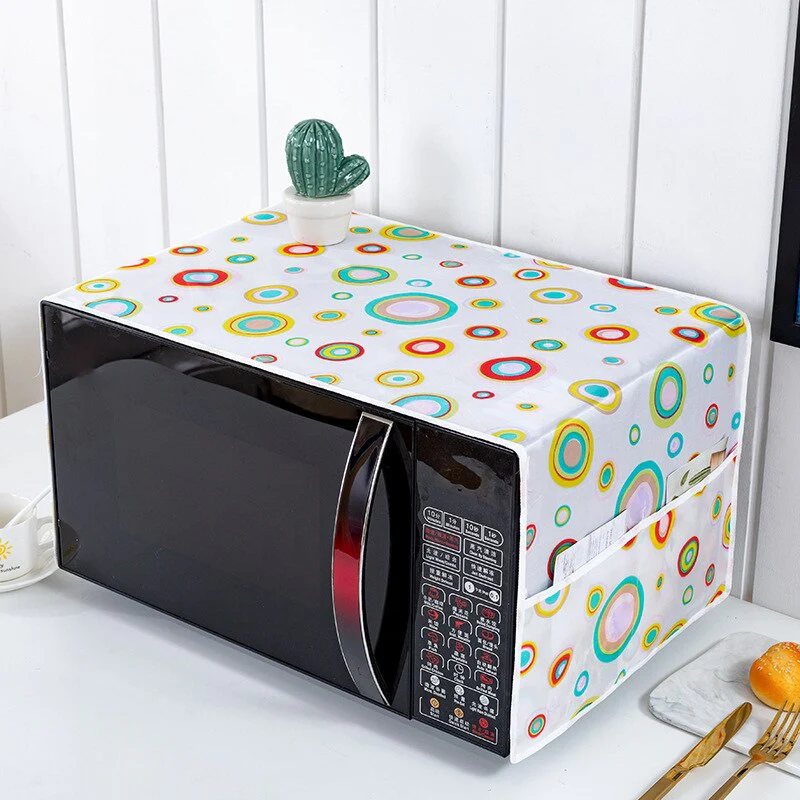 HULIANFU Peva Dustproof Microwave Oven Covers Printed Dust Oil Proofing Covers With Double Pockets Storage Bag Kitchen Accessories - Deanwangkt