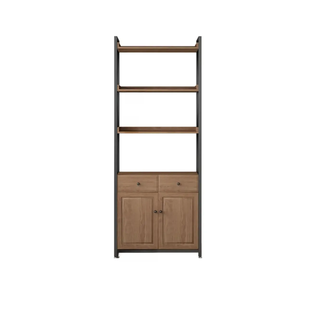 Rustic Brown Metal 6-shelf Open Bookcase with Cabinet