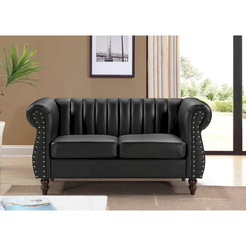 Capri Faux Leather Chesterfield Rolled Arm Loveseat