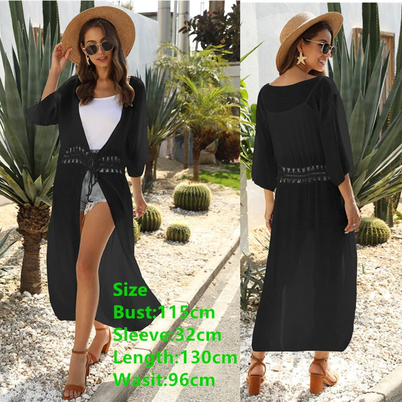 Women Beach Dress Cover-ups Swimsuit Cover Up Pareo Ups Beachwear White Dresses Bathing Suit for Woman Summer Ladies Tunic - Deanwangkt