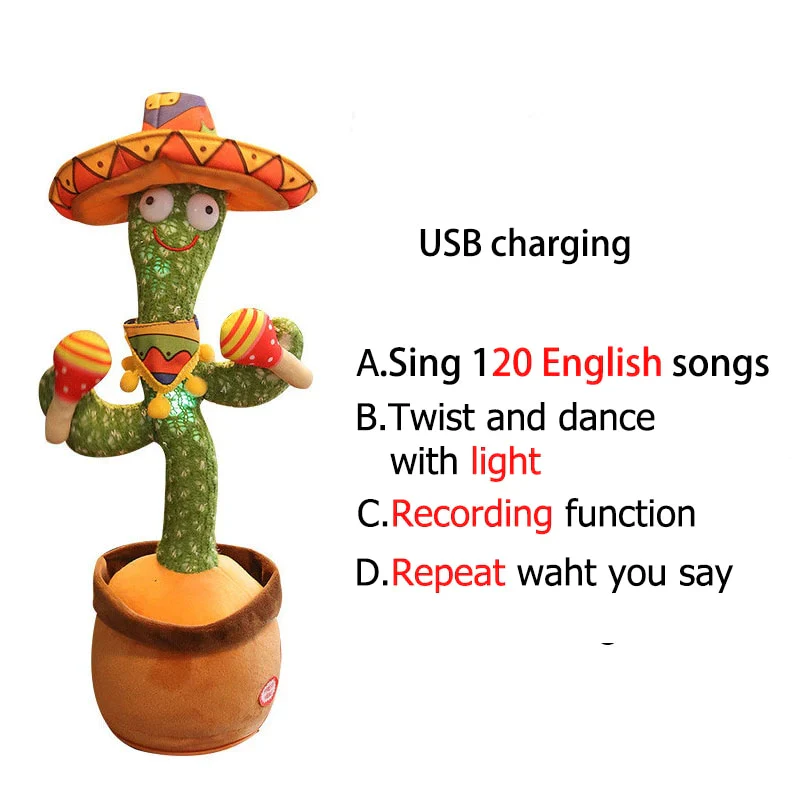 HULIANFU New Electronic Dancing Cactus Singing Dancing Decoration Gift for Kids Funny Early Education Toys Knitted Fabric Plush Toys - Deanwangkt