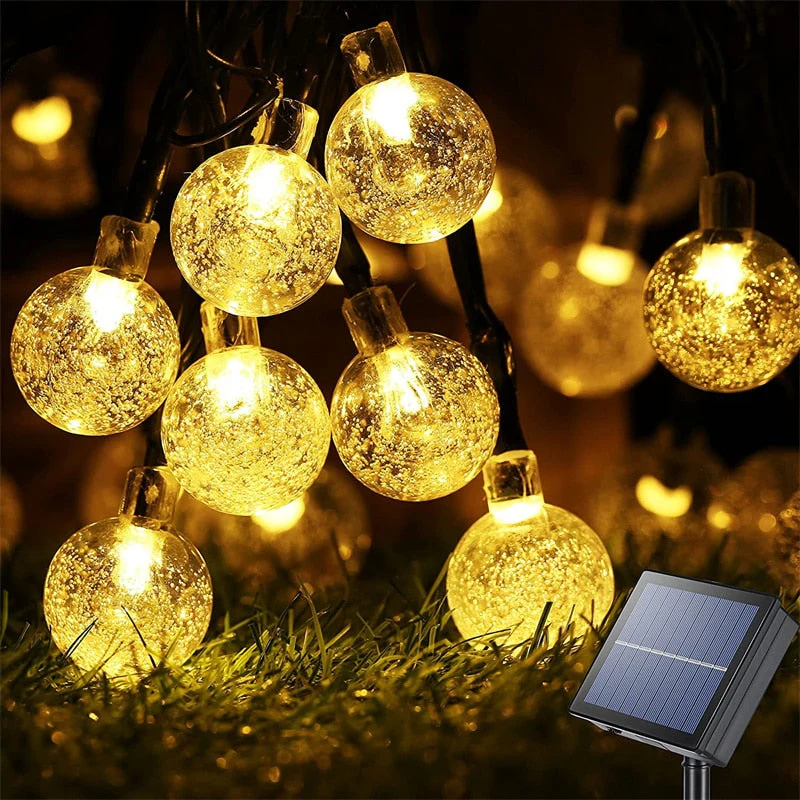 HULIANFU Solar String Lights Outdoor 60 Led Crystal Globe Lights with 8 Modes Waterproof Solar Powered Patio Light for Garden Party Decor - Deanwangkt