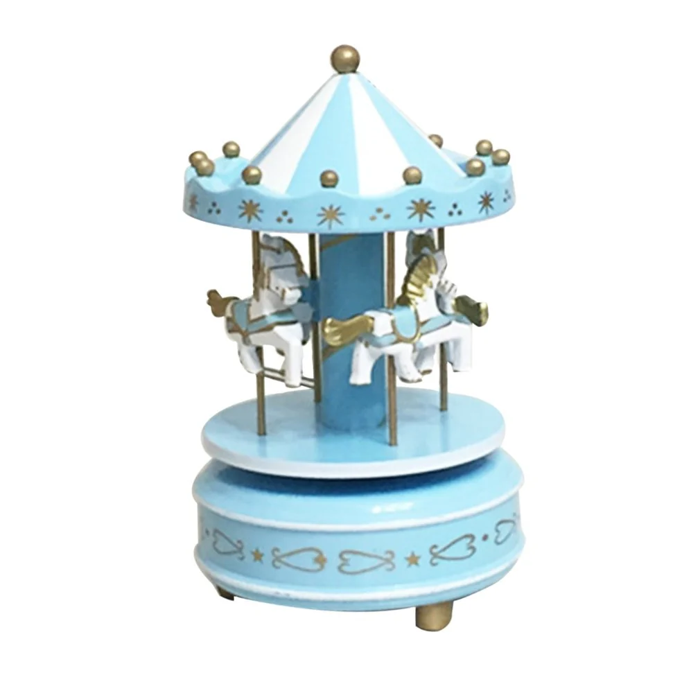 HULIANFU Merry-go-round Music Boxes Geometric Music Baby Room Decoration Gifts Unisex Wooden Christmas Horse Carousel Box Home Decor - Deanwangkt