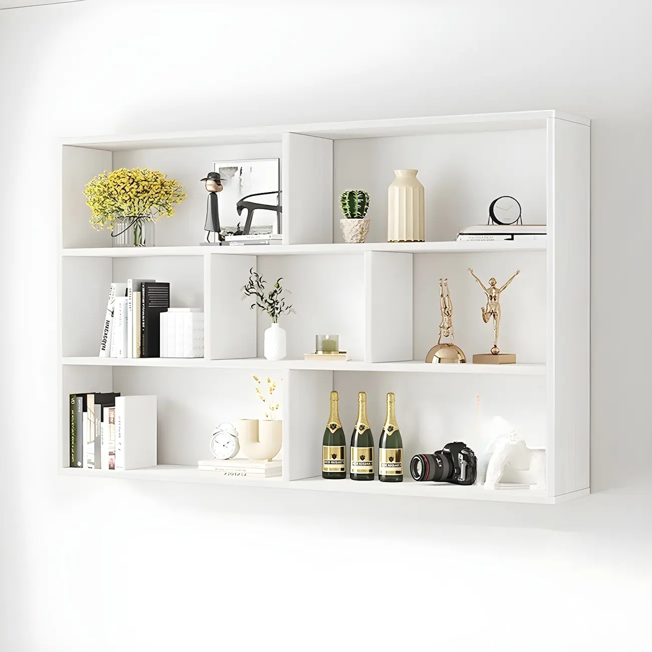 White Wall-Mounted Cube Wood Display Bookcase