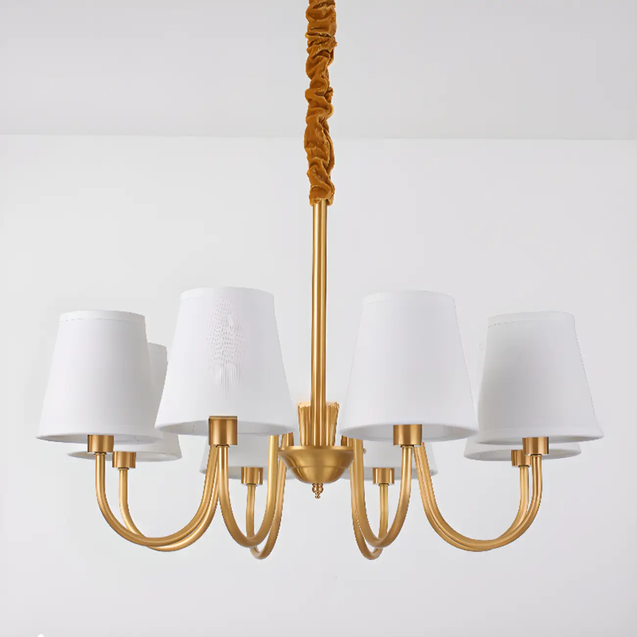 Modern Brass Hanging Chandelier with Fabric Shade