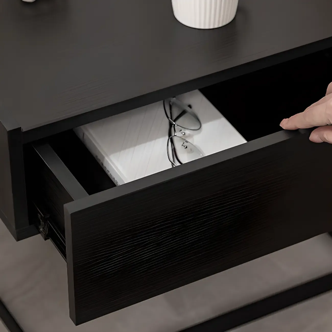 Modern Black Wood Compact Drawer Nightstand
