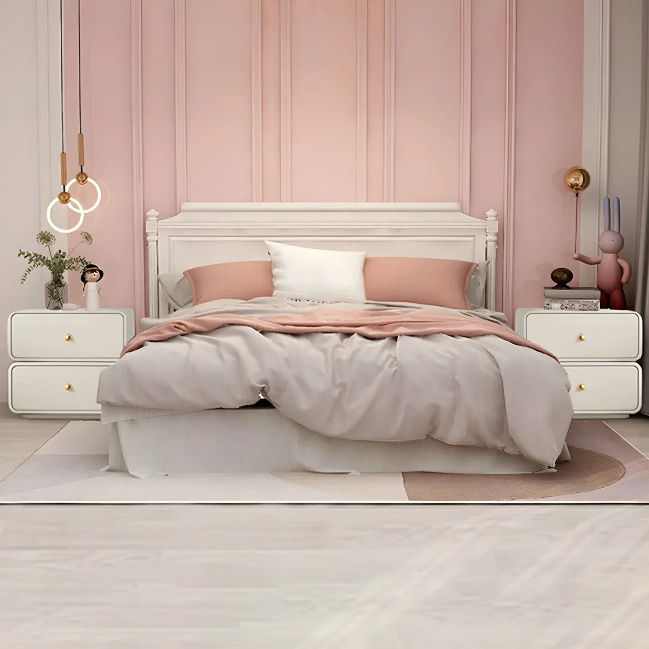 Modern White Faux Leather Rounded 2-Drawer Nightstand