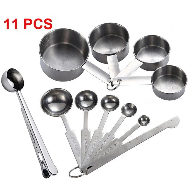 HULIANFU UPORS 8/10Pcs Stainless Steel Measuring Cups and Spoons Set Deluxe Premium Stackable Tablespoons Home Tools Kitchen Accessories - Deanwangkt