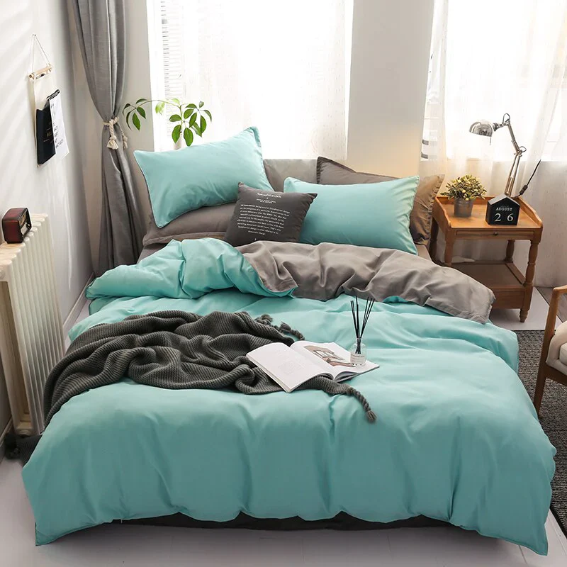 HULIANFU Nordic Double Color Bedding Set Single Queen King Duver Cover Set 240x220 Bed Sheet Bed Linen Pillowcase Gray Pink Quilt Covers - Deanwangkt