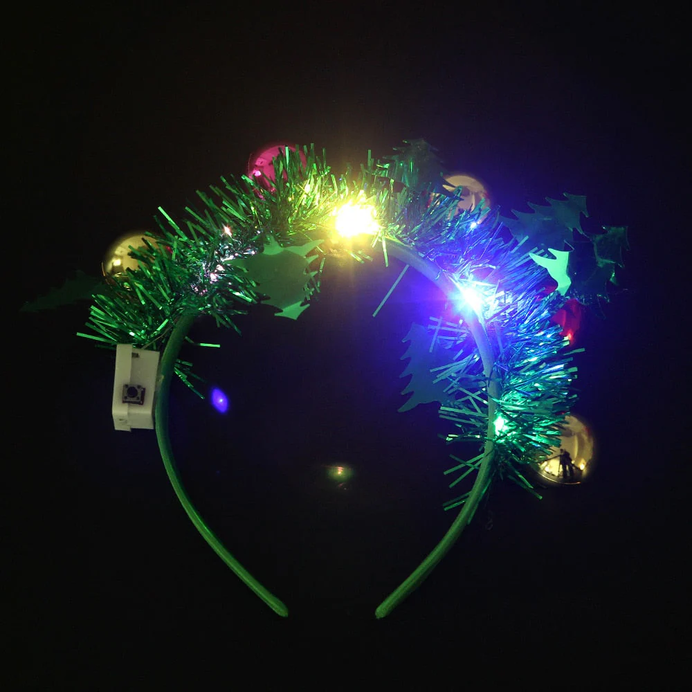 HULIANFU 2026  LED Light Christmas Headband Foil Tinsel Snowflake Ball Elven Feet New Year Hair Accessories For Girls Christmas Headband Light - Deanwangkt