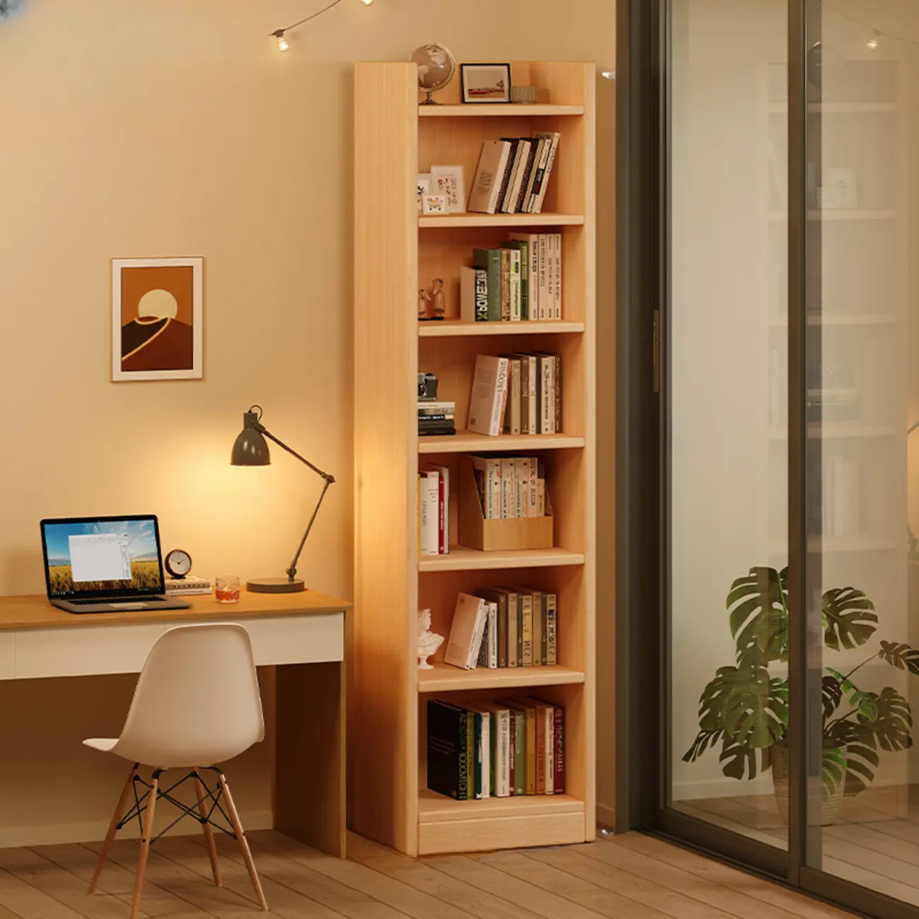 Rectangular Classic Nut-Brown Premium Wood 7-Shelf Bookcase