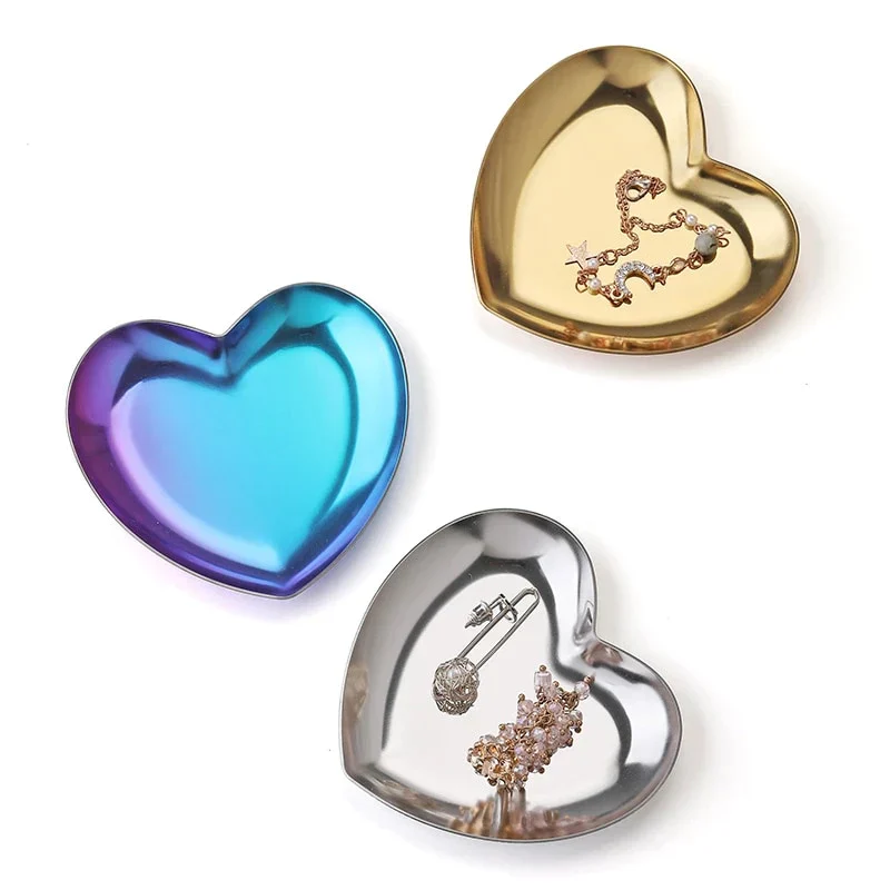 HULIANFU Nordic Stainless Steel Storage Tray Dish Jewelry Ring Organizer Bread Dessert Snack Plate Golden Heart Shaped Plate Home Decor - Deanwangkt