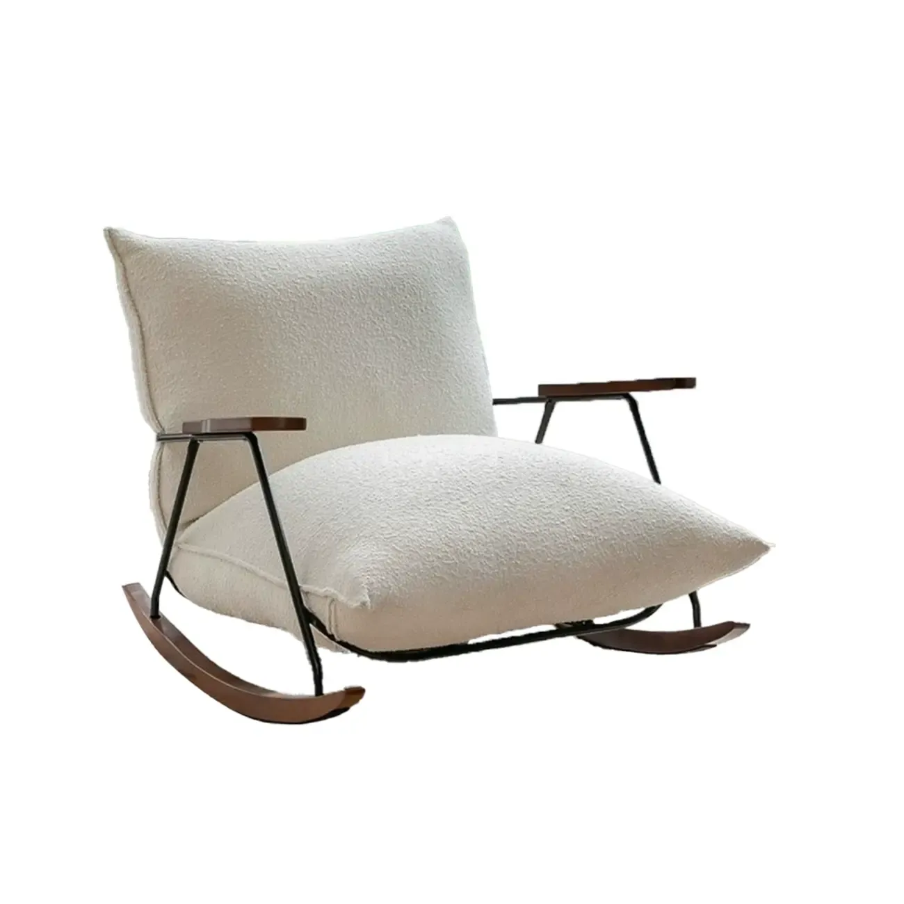 Modern Faux Mink Fleece Upholstered Metal Frame Rocking Chair