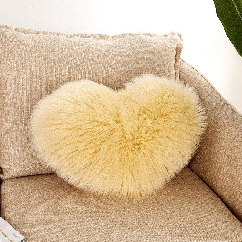 HULIANFU Sofa Pillow Cover+Inner Shaggy Pillow Love Heart Cushion Cover Faux Fur Sheepskin Pillow Case Living Room Decorative Pillowcases - Deanwangkt