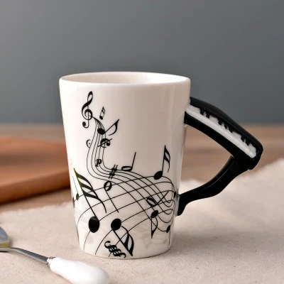 HULIANFU Novelty Music Note Cup Ceramic Guitar Coffee Mugs Personality Tea/Milk/Juice/Lemon Water Bottle Christmas Birthday Gift - Deanwangkt