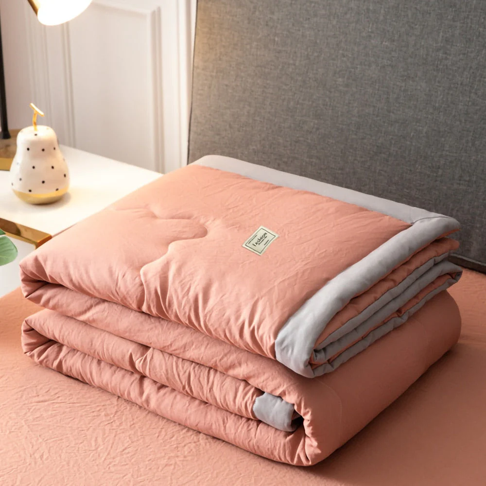 HULIANFU Summer Air Conditioning Quilt Washed Cotton Throw Blanket Quilting Thin Comforter Cooling Duvet Quilted Quilt Solid Color - Deanwangkt