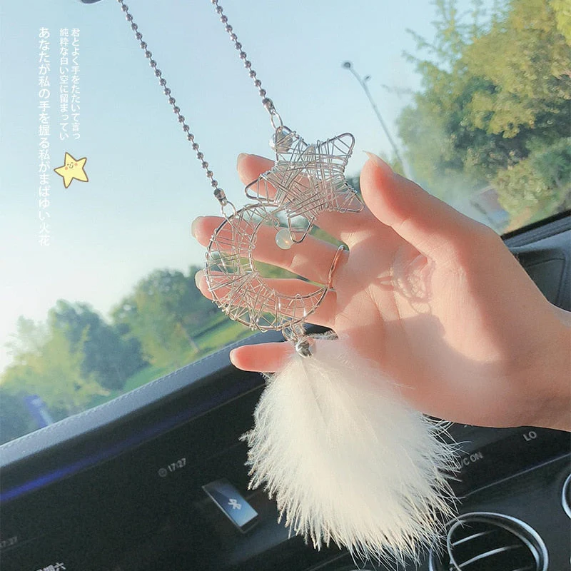 HULIANFU Starry sky moon dream mirror creative rear-view mirror car decoration hanging pendant accessories for feminine interior parts - Deanwangkt