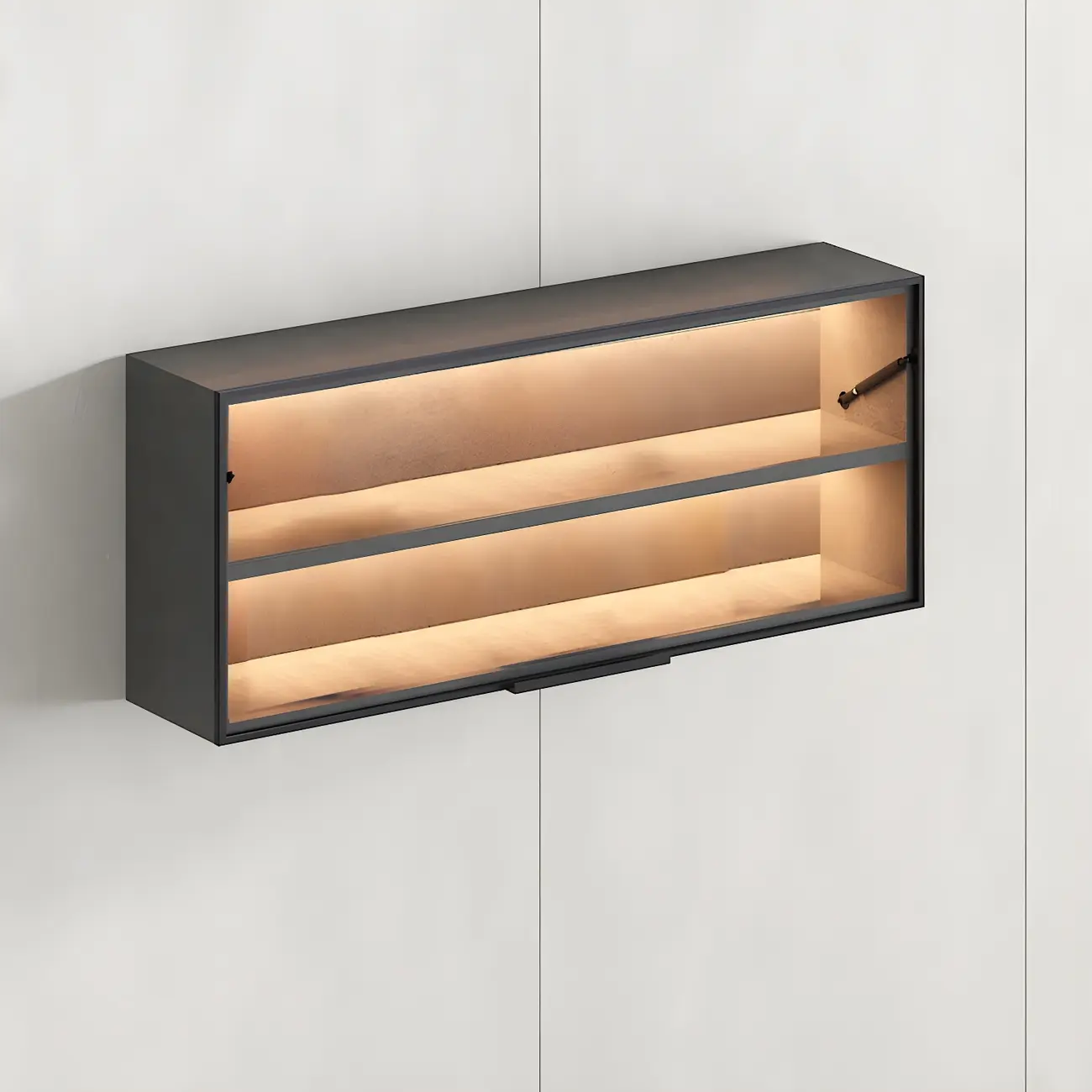 Black Wall Mount Wood 2-Cube Display Cabinet with Light