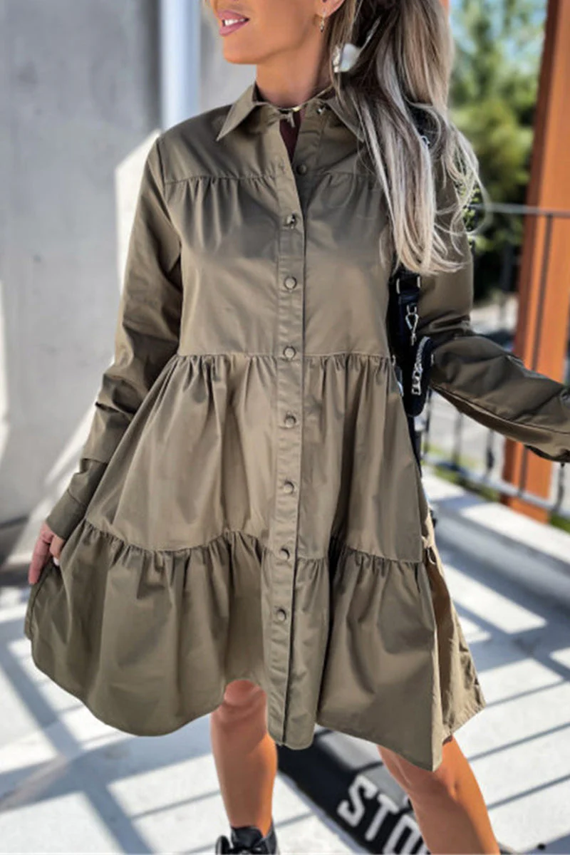 hulianfu Casual Buckle Turndown Collar Shirt Dress Dresses(4 Colors) - Deanwangkt