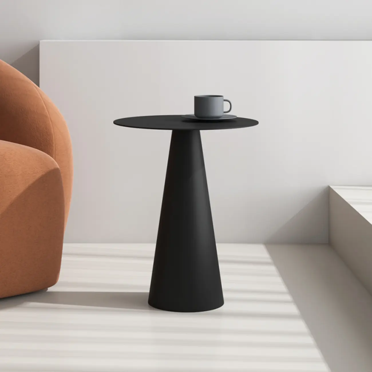 Minimalist Black Iron Round Metal End Table for Living Room
