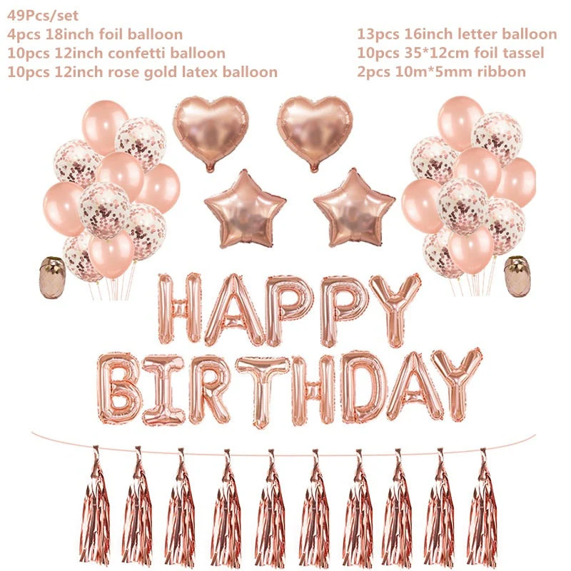 HULIANFU Rose Gold Wedding Birthday Party Balloons Happy Birthday Letter Foil Balloon Baby Shower Anniversary Event Party Decor Supplies - Deanwangkt