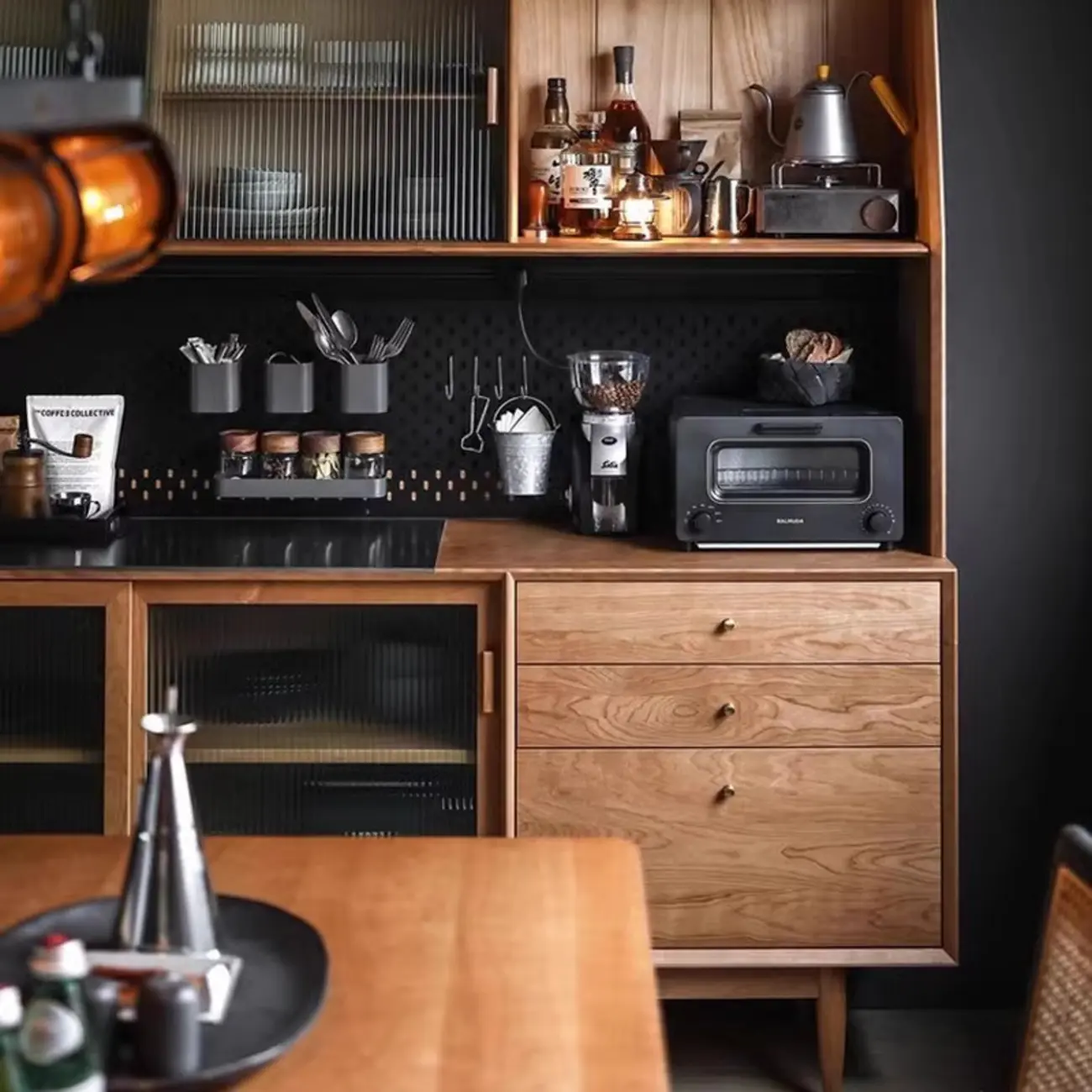 Modern Natural Wood Buffet Cabinet with Cabinets