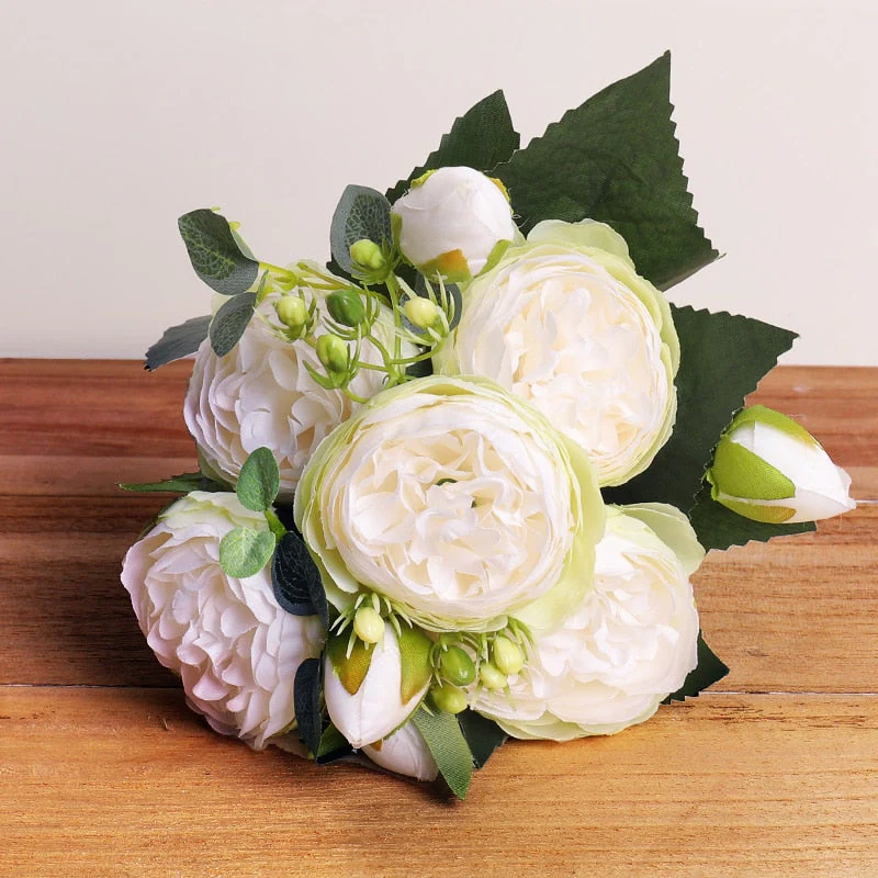 HULIANFU 2026  30cm Rose Pink Silk Bouquet Peony Artificial Flowers 5 Big Heads 4 Small Bud Bride Wedding Home Decoration Fake Flowers Faux - Deanwangkt