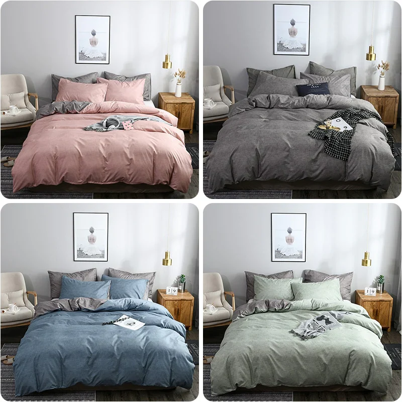 HULIANFU North America Plain AB Double-sided Design Duvet Cover Set King Queen Size Double Bed Quilts Covers Comforter Cover Bedding Sets - Deanwangkt