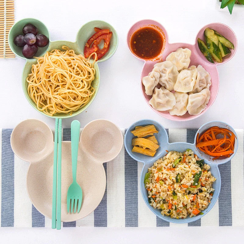 HULIANFU Kid Cartoon Mouse Mickey Bowl Dishes Lunch Box Kid Baby Children Infant Baby Rice Feeding Bowl Plastic Snack Plate Tableware - Deanwangkt