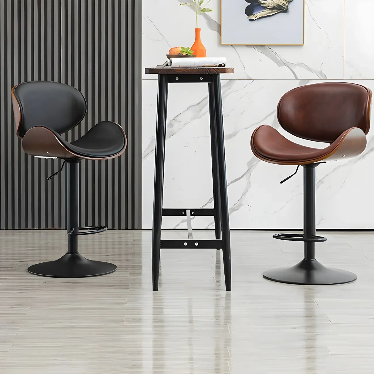 Modern Adjustable Leather Swivel Bar Stools with Backs