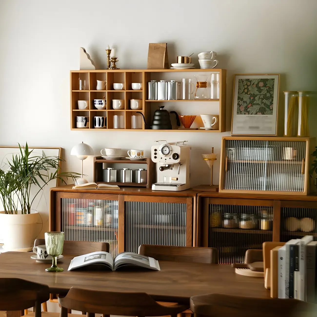 Rectangular Wood Wall-Mounted Open China Cabinet