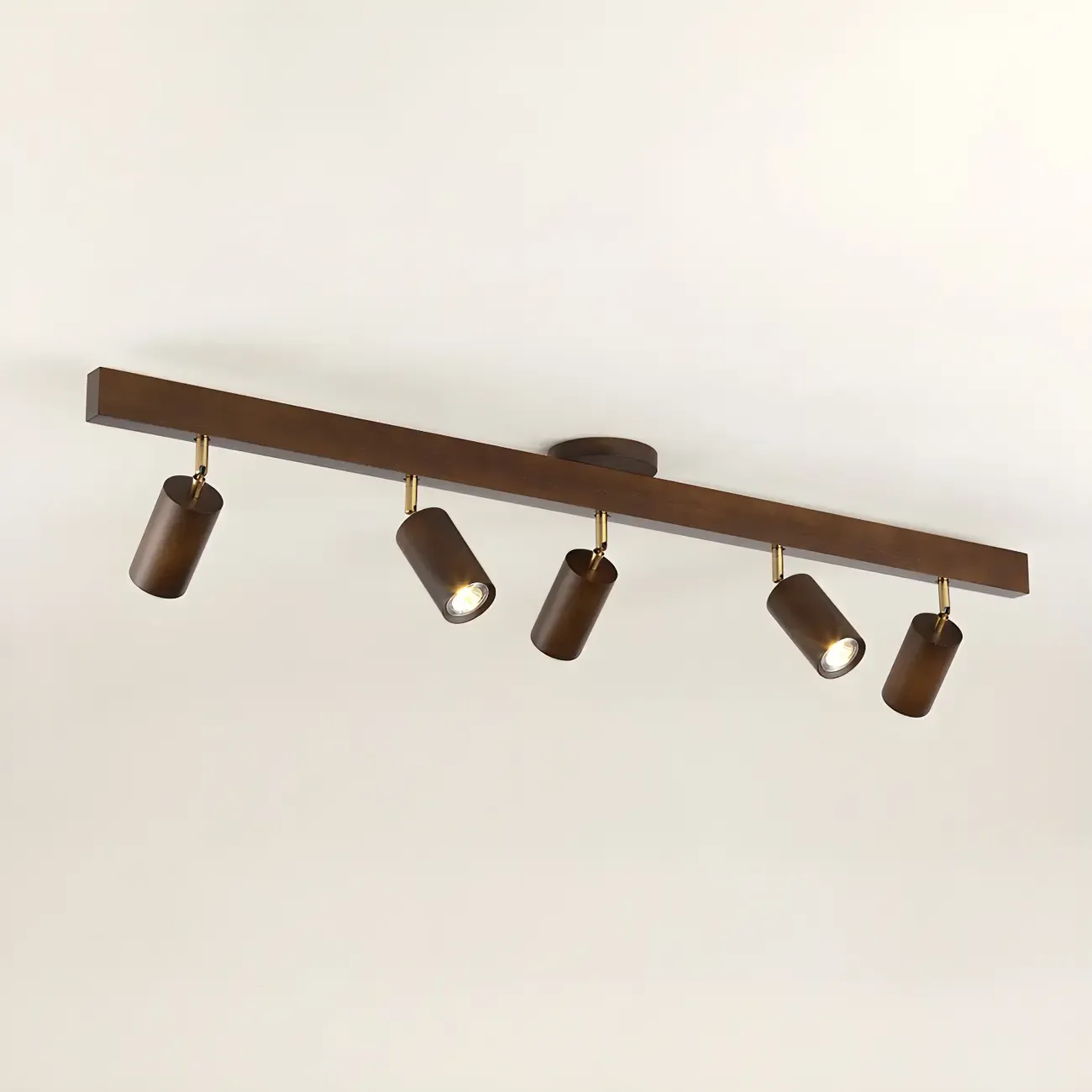 5-Light Wood Track Spotlight Adjustable Semi Flush Mount Ceiling Light