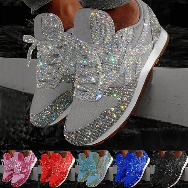 Women's Trainers Athletic Shoes Sneakers Sequins Plus Size Bling Bling Sneakers Outdoor Daily Summer Sequin Platform Flat Heel Round Toe Sporty Classic Casual Tennis Shoes Walking Shoes Mesh Lace-up - Deanwangkt