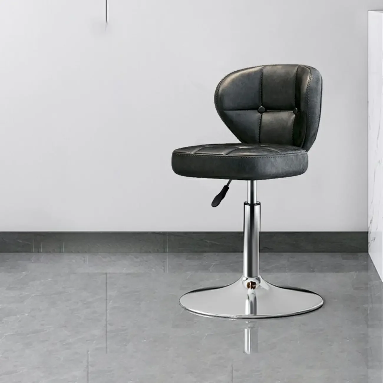 Modern Square Tufted Faux Leather Adjustable Swivel Bar Stools