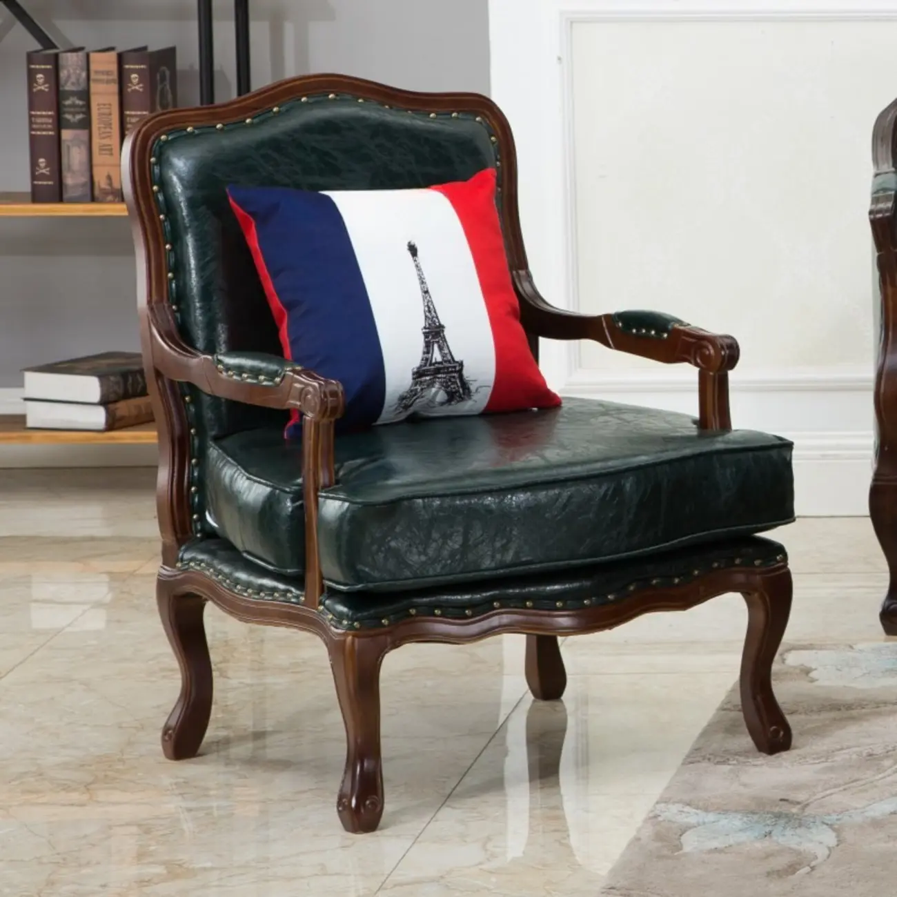 Mid-century Modern Leather Solid Wood Traditional Arm Chair