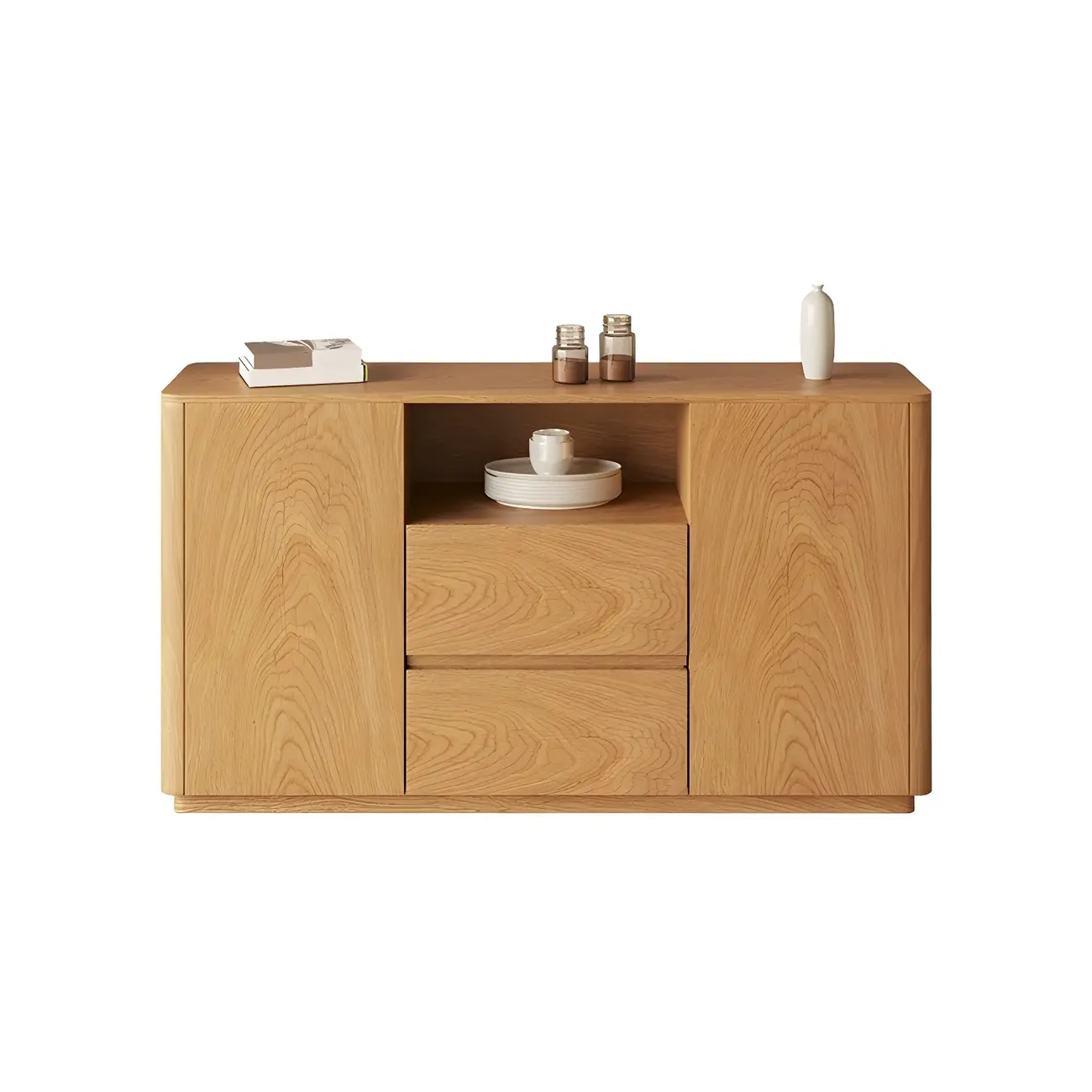 Scandinavian Brown Wooden Sideboard with Open Storage