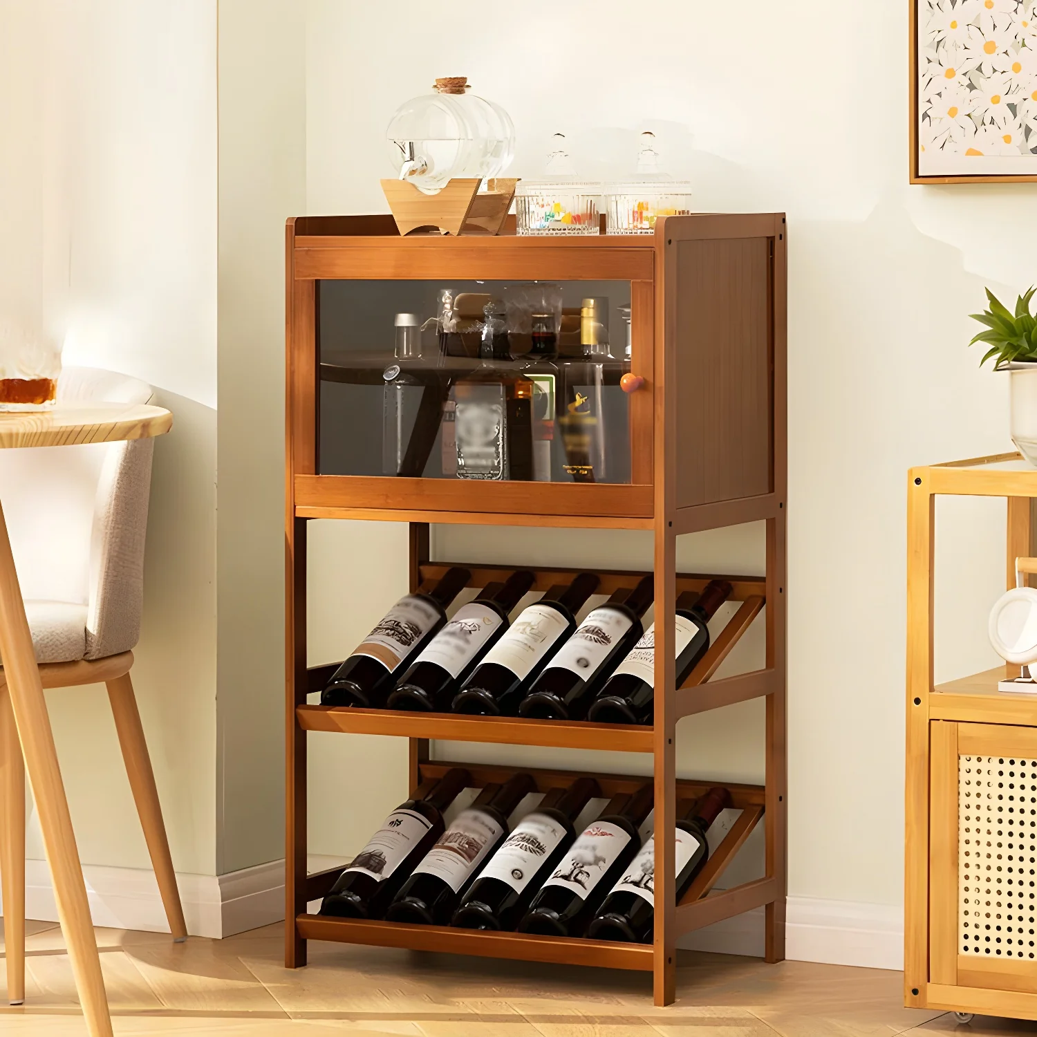 Natural Modern Floor Wooden Stackable Wine Rack