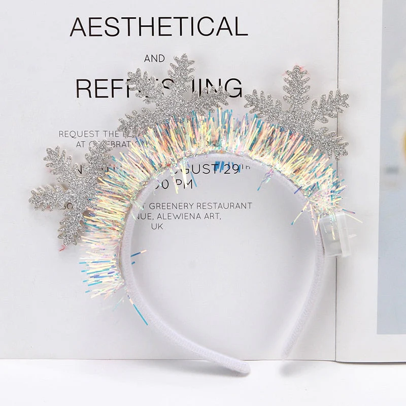 HULIANFU 2026  LED Light Christmas Headband Foil Tinsel Snowflake Ball Elven Feet New Year Hair Accessories For Girls Christmas Headband Light - Deanwangkt