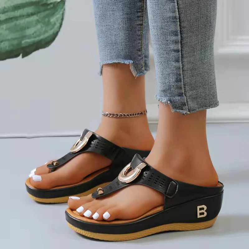 Women New Summer Sandals Open Toe Beach Shoes Flip Flops Wedges Comfortable Slippers Cute Sandals Chaussure Femme Plu Size 35~43 - Deanwangkt