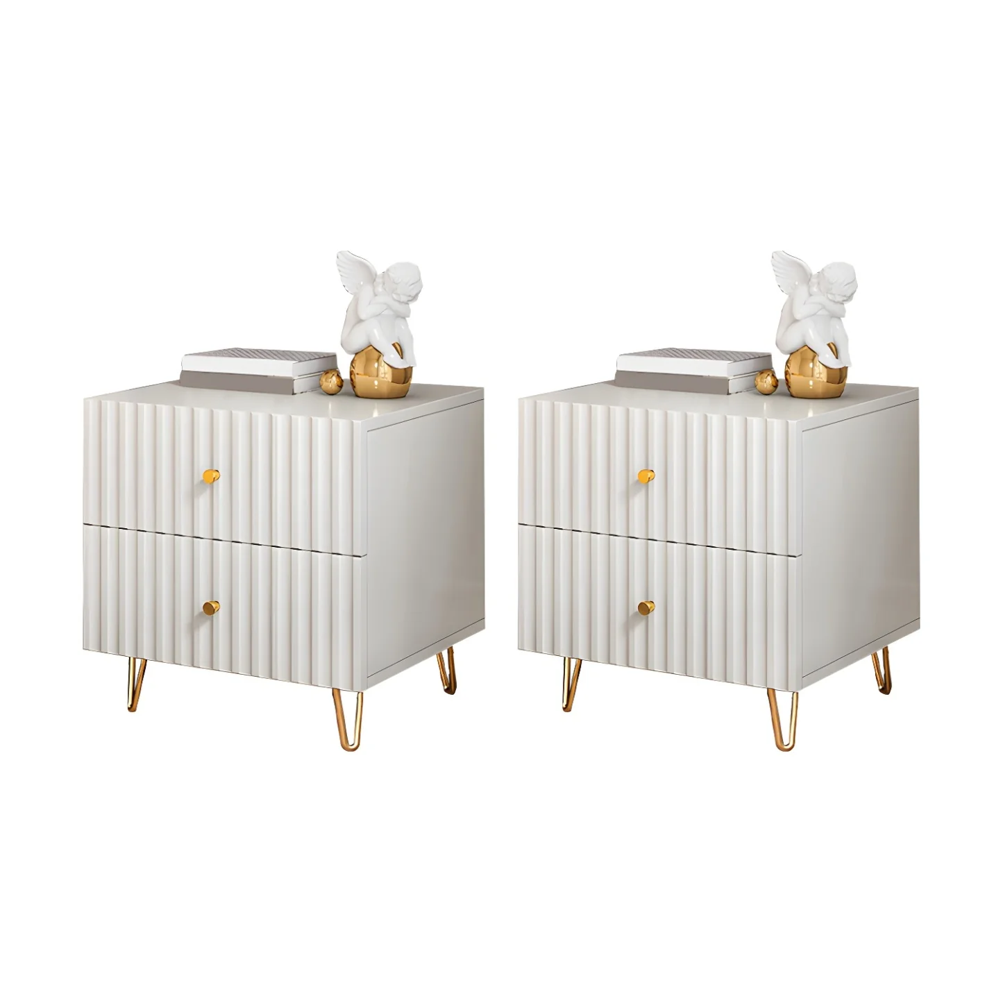 Modern Wooden Stripe Gold Accents Stylish Nightstand