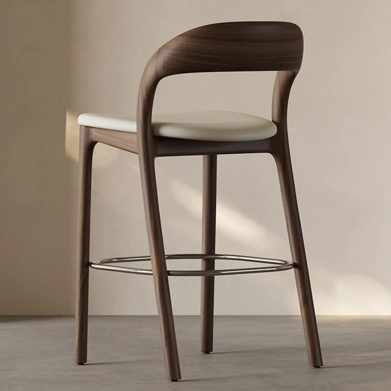Mid-Century Modern Wood Faux Leather Bar Stool