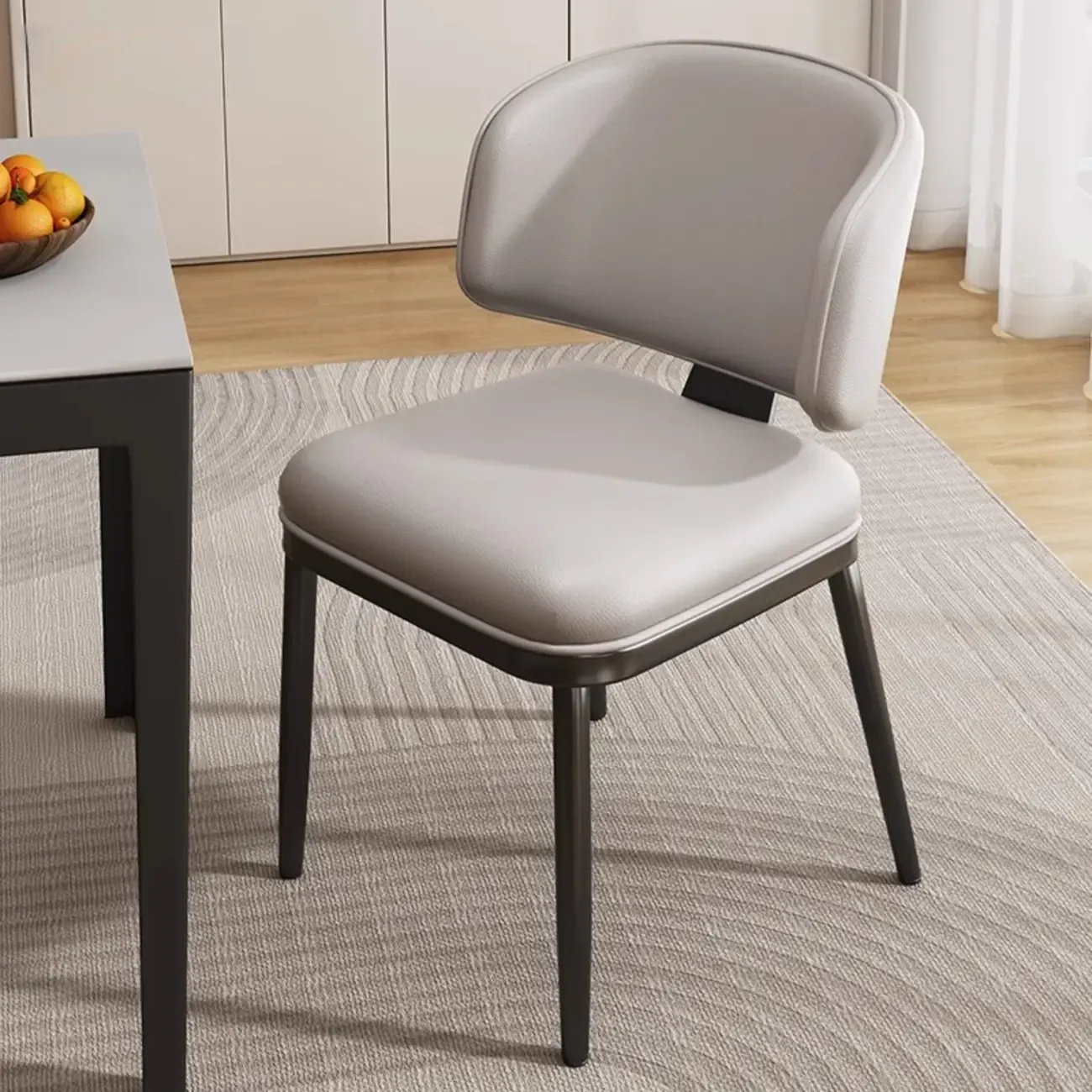 Modern Upholstered Dining Chair Low Back Steel Legs
