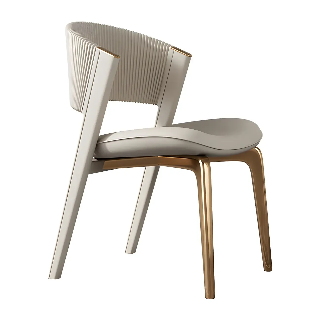 Off-White Faux Leather Brass Legs Dining Chair