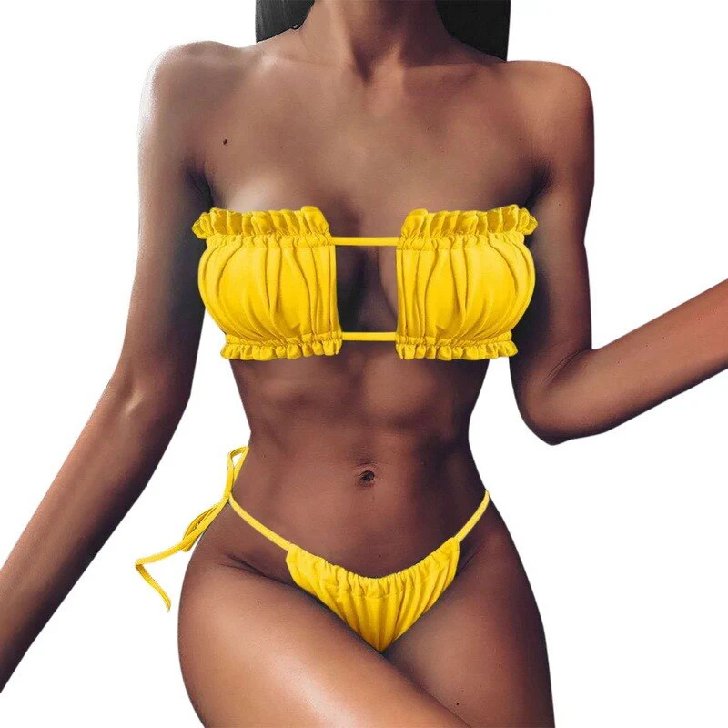 Women High Waist Bikini Sexy Swimsuit Swimwear Female Bandeau Thong Brazilian Biquini Bikini Set Bathing Suit Bather - Deanwangkt