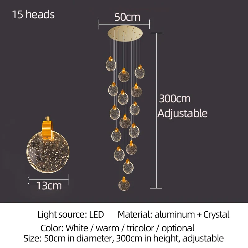 HULIANFU Modern led pendant golden villa staircase living room home decoration chandelier shopping mall crystal rope Chandelier - Deanwangkt