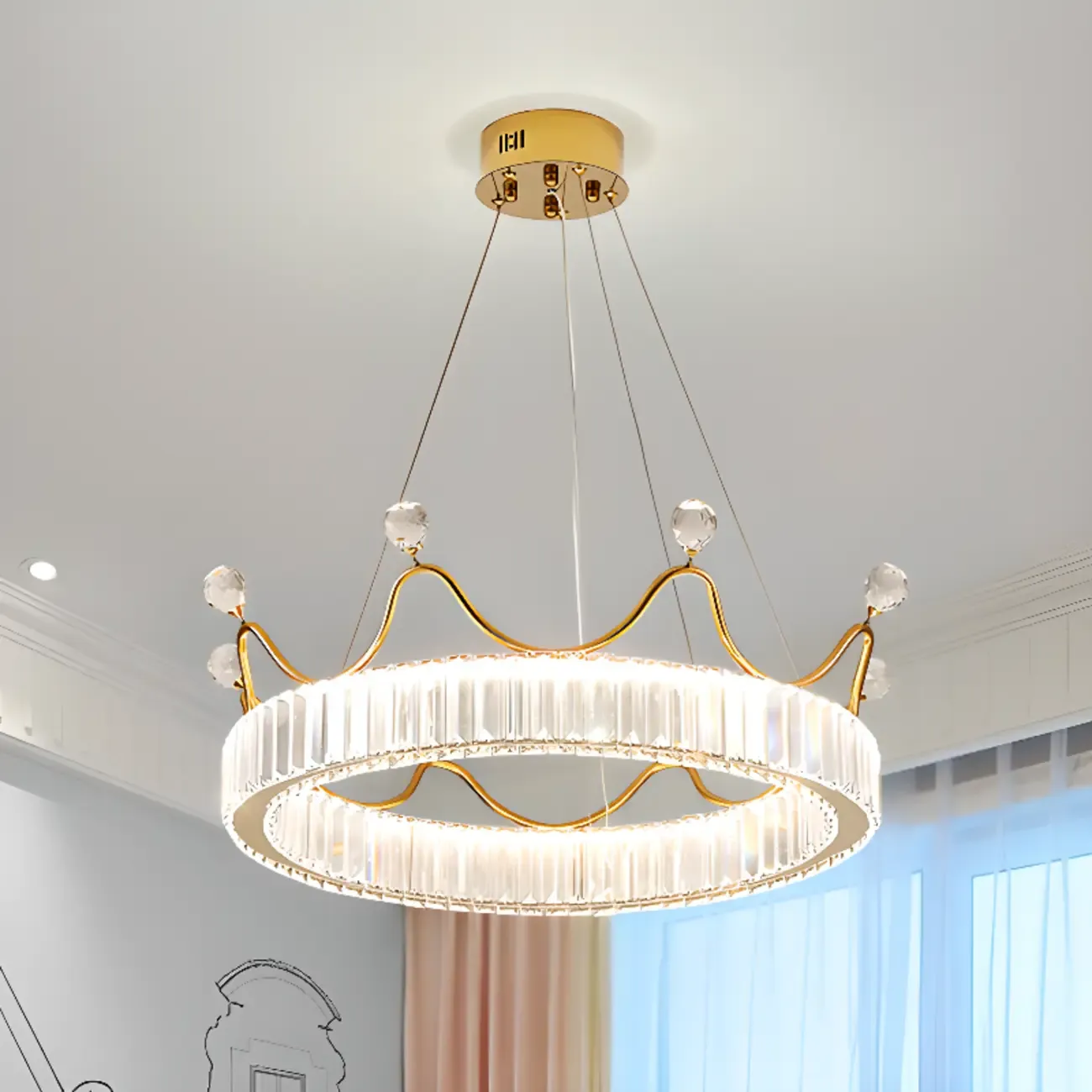 Elegant LED Golden Crown Shape Crystal Chandelier