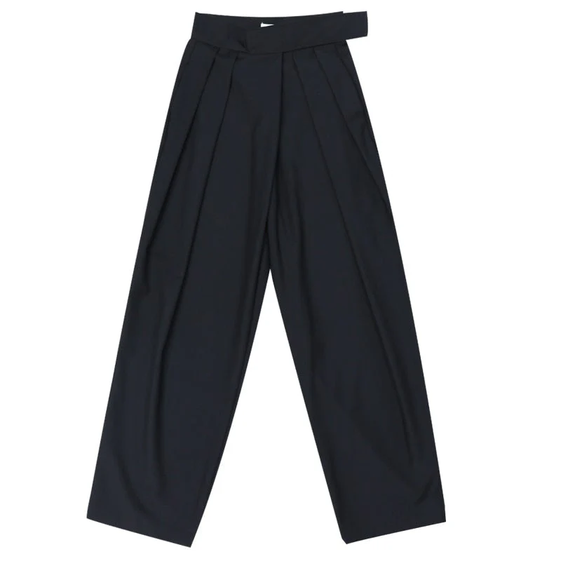 High Waist Black Brief Pleated Long Wide Leg Trousers New Loose Fit Pants Women Fashion Tide Spring Autumn 1S399 - Deanwangkt