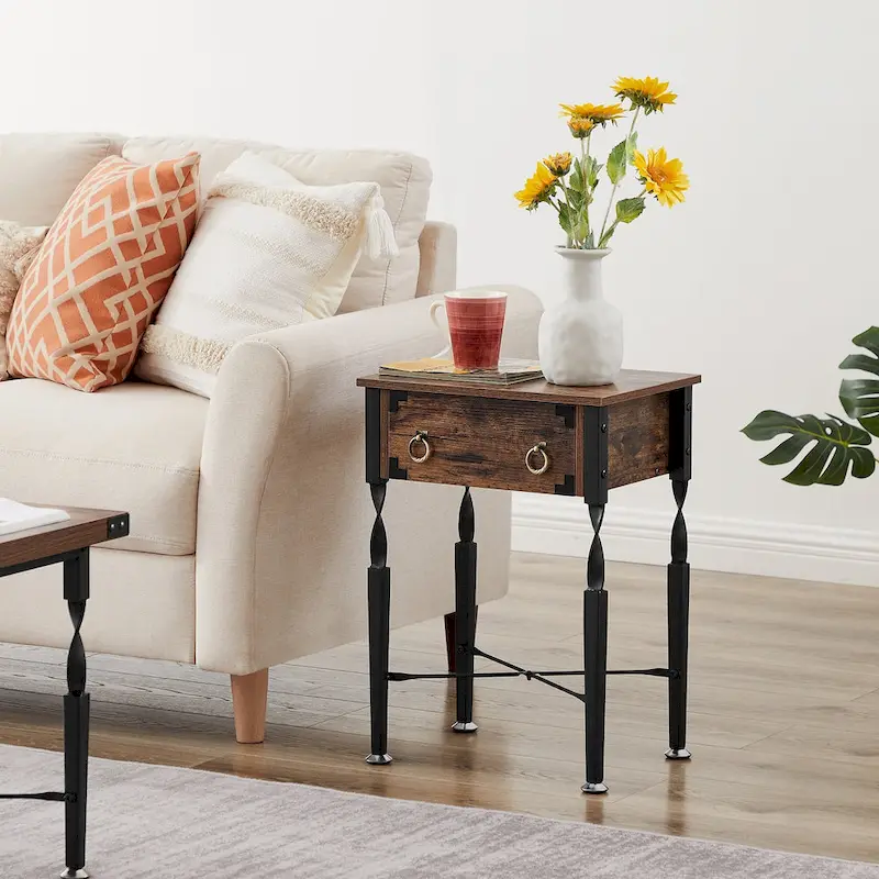 Set of 3 Coffee Table Sets with Coffee Table + 2 End Tables, X-Shaped Design, Rustic Brown