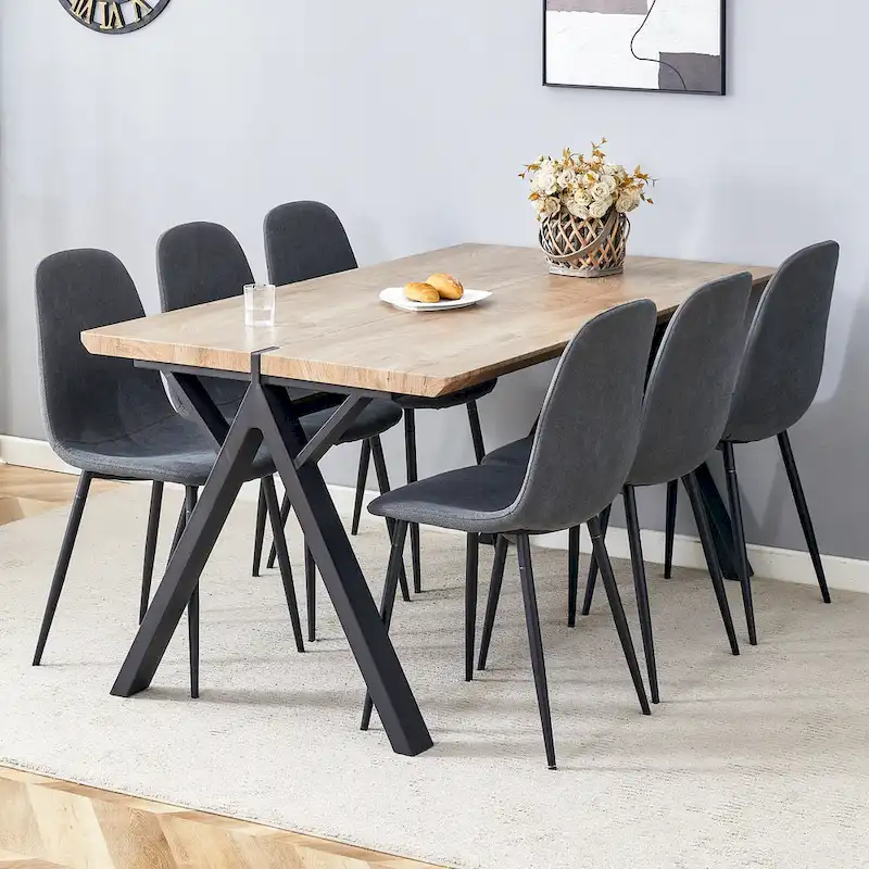 Modern Dining Set with Rectangular Black A-Frame Table & Round Backrest Chairs